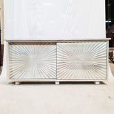 Dynasty French Hand Carved Doors Buffet Large Sideboard White Rustic 172x43x75cm